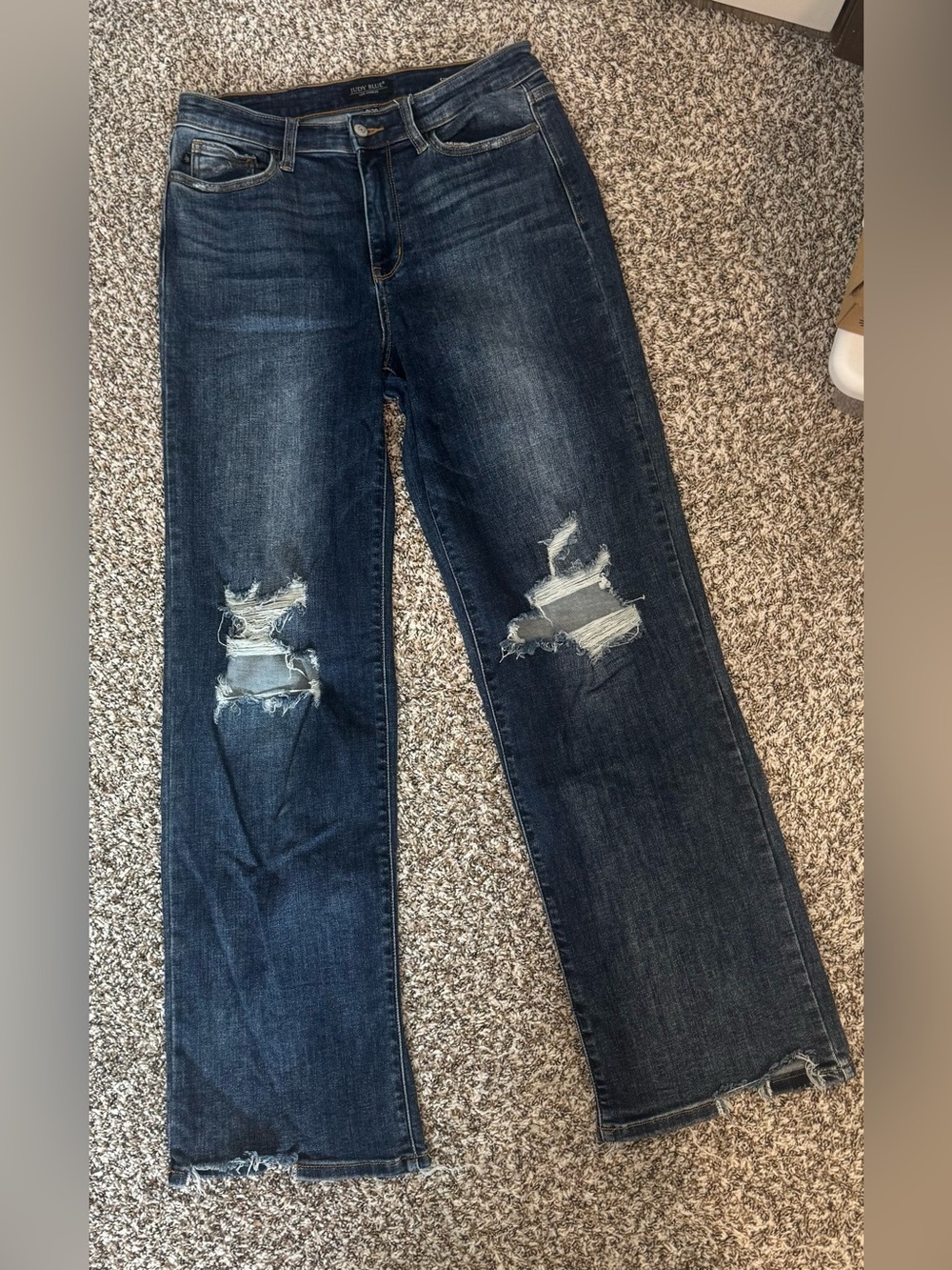 Judy Blue Straight Fit Distressed Jeans Women’s Size 9/29 Dark Wash Raw Hem